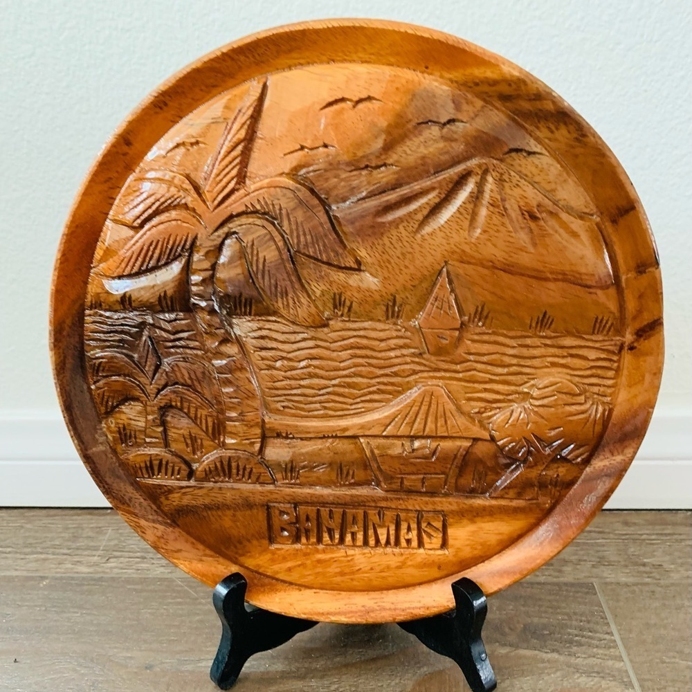 Vintage Carved Monkey Pod Bahamas Decorative Plaque